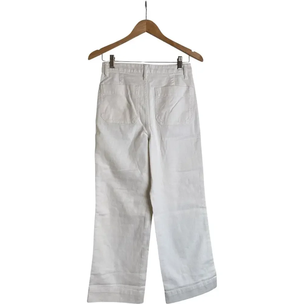 Quince Organic Cotton Wide Leg Crop Pants Ivory Size 26 NWT